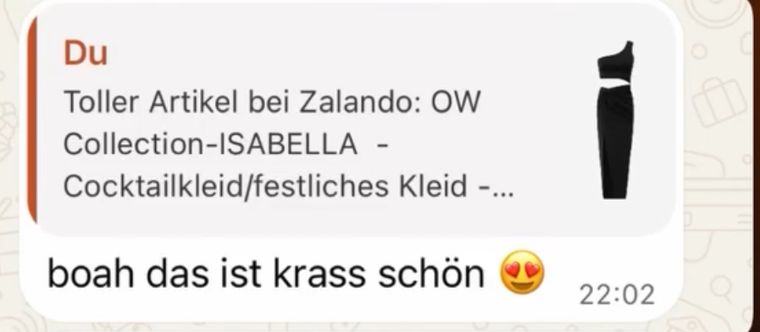 Screenshot einer Nachricht einer Kundin